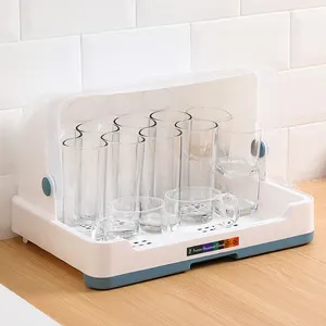 Escurridor de tazas multifuncional para cocina, estante de plástico duradero con cubierta, gran oferta