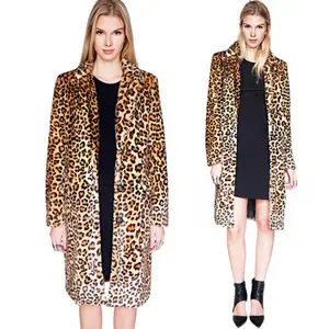 Hot Selling Leopard Printing Coat Warm Thick Artificial Fur Coat Mink Faux Fur Medium Long Coat