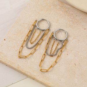 G4762 Wholesale Stainless Steel 3 Layers <b>Chain</b> Tassel <b>Earrings</b> Hoop <b>Earrings</b> for Women Fashion Minimalist <b>Earrings</b> - Product Image 4