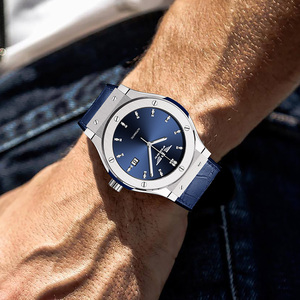 PINDU Minimalist Business <b>Men's</b> Automatic <b>Mechanical</b> <b>Watch</b> with Date Display, Leather Strap, and Octagonal Bezel with Screws - Product Image 2
