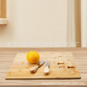 Planche à fromage en bambou avec ensemble couteau et fourchette, planche à découper en bois pour fruits, légumes, pain, plateau de service style occidental - Product Image 2