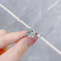 Anelli di Fidanzamento alla Moda con Diamante Sintetico Taglio Ovale Brillante in Platino Pt950 per Donne, Anelli di Moda con Diamanti
