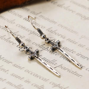 Antique <b>Silver</b> Plated <b>Sword</b> Drop Earrings Punk Style Unisex Fashion Jewelry Alloy Material Earrings - Product Image 3