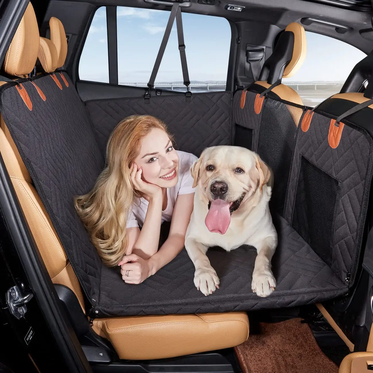 後部座席用の犬用カーシートカバー強力なハードボトムカー後部座席エクステンダー付きエクストララージ犬はすべての車に適合