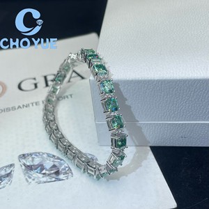 Pulsera de tenis de lujo de plata 925 con moissanita azul verdosa de corte esmeralda, chapada en rodio, joyería fina estilo Hip Hop, pasa el probador de diamantes GRA - Product Image 2