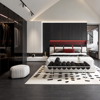 Ensemble de meubles de chambre principale haut de gamme et moderne : cadre de lit en bois sur mesure, armoire pleine hauteur, table de chevet et armoire de rangement