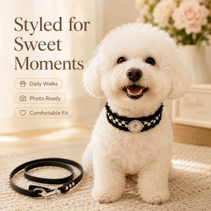 Collier pour <span class=keywords><strong>chien</strong></span> réglable en PU, style princesse rétro, pour chiens de petite, moyenne et grande taille, avec laisse universelle - Product Image 3