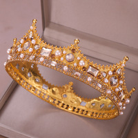 Couronne royale pour hommes, accessoire de costume, diadème de bal, baroque, vintage, en cristal et perles, pour mariée, mariage, fête d'anniversaire