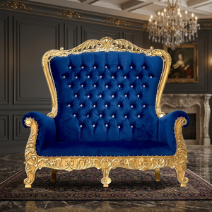 European Royal Ball Chair High Back Velvet Tufted <b>Sofa</b> Bed with Midcentury Design <b>Gold</b> Leaf Wooden Frame for Living Room Bedroom - Product Image 3