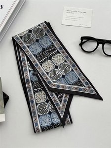 女性用ファッションスカーフ 軽量サテン細スカーフ、プリント入り細スカーフ（首、髪、腰用） - Product Image 3
