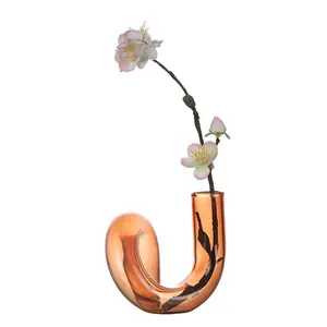 花瓶玻璃花家居装饰婚礼批发供应商波形压花厚玻璃花花瓶