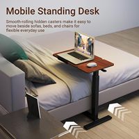 Bureau mobile sur lit, table d'appoint rabattable avec 4 roulettes, réglable en hauteur et en angle, pour ordinateur portable, bureau à domicile, noyer + noir