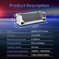 Impresora de Formato Grande de 60 cm con 2 Cabezales de Impresión XP600, Tinta de Pigmento, Película de Transferencia Térmica Digital para Camisetas, Impresora DTF de 24 Pulgadas