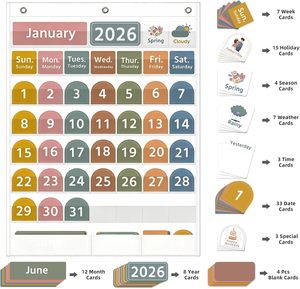 Calendario de Bolsillo para el Aula, Tarjetas Educativas Divertidas para Niños, Papel de Aprendizaje Blanco, Material Imprescindible para el Maestro - Product Image 3