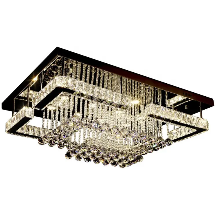 Wholesale high quality living room indoor decorative modern rectangle beautiful home led crystal ceiling light