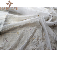 Tissu en tulle brodé botanique en maille transparente froissée HAPPEAK pour robe d'été