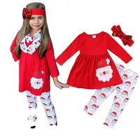 ชุดซานตาคลอสสำหรับเด็กผู้หญิง,ชุดเสื้อผ้าสำหรับเด็กสีแดงพิมพ์ลายคริสต์มาสบูติก