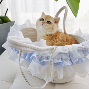 Cesta de Transporte para Mascotas Estilo Lolita, de Cuerda de Algodón, Extraíble, Lavable, Suave, para Exteriores, Cama para Perros/Gatos, 4 Estaciones, Ecológica - Product Image 1