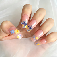 Faux ongles réutilisables Kawaii Papillon en ABS à presser avec colle, forme cercueil, longueur longue, pour un style féminin quotidien