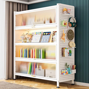 TALONGJ Armoire de rangement multi-niveaux en acier, à ouverture rabattable, anti-poussière, à poser au sol, durable, pour salon, jouets, loisirs créatifs et présentation de récompenses - Product Image 4