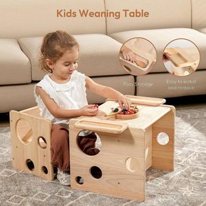 Ensemble table et chaises en bois massif pour enfants, mobilier d'apprentissage Montessori pour usage domestique - Product Image 3