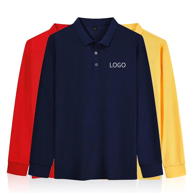 Polo à manches longues bleu pour hommes, Logo personnalisé OEM