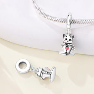 Pendentif tasse à café chaton en cuivre blanc, nouveau style, mignon, tendance, polyvalent, pour bracelet DIY, bijoux et accessoires pour femmes - Product Image 5