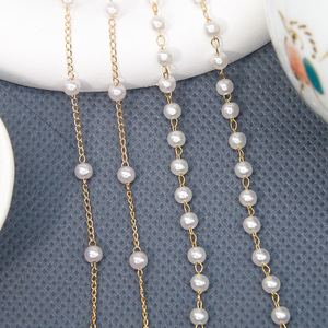 Chaîne en métal Kc avec perles d'imitation 4mm 6mm plaqué or, accessoire de coiffure DIY, chaîne à pampilles pour coiffures, lunettes et pendentifs - Product Image 1