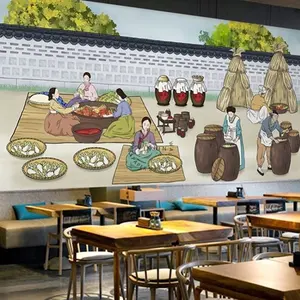 Kimchi dekorasi restoran gaya etnis Korea wallpaper modern