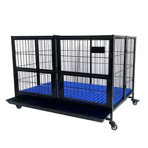 Perrera para perros resistente de doble puerta de 43 pulgadas, jaula y jaula para perros plegable de Metal fuerte con alimentador de valla