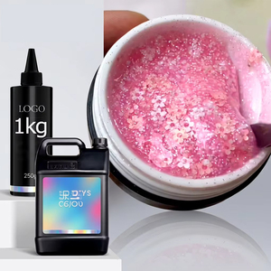 Hema Free Flower Sequin Gel <b>Builder</b> Selfleveling Summer Glitter Nail Extension Gel Clear Spangle Nail Hard Gel for Professional - Product Image 1
