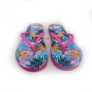 Wholesale Tropical Leaf Print Flip Flops Women Pink Beach Sandals Custom Pattern Summer <b>Slippers</b> Anti Slip Rubber Sole Factory - Product Image 3