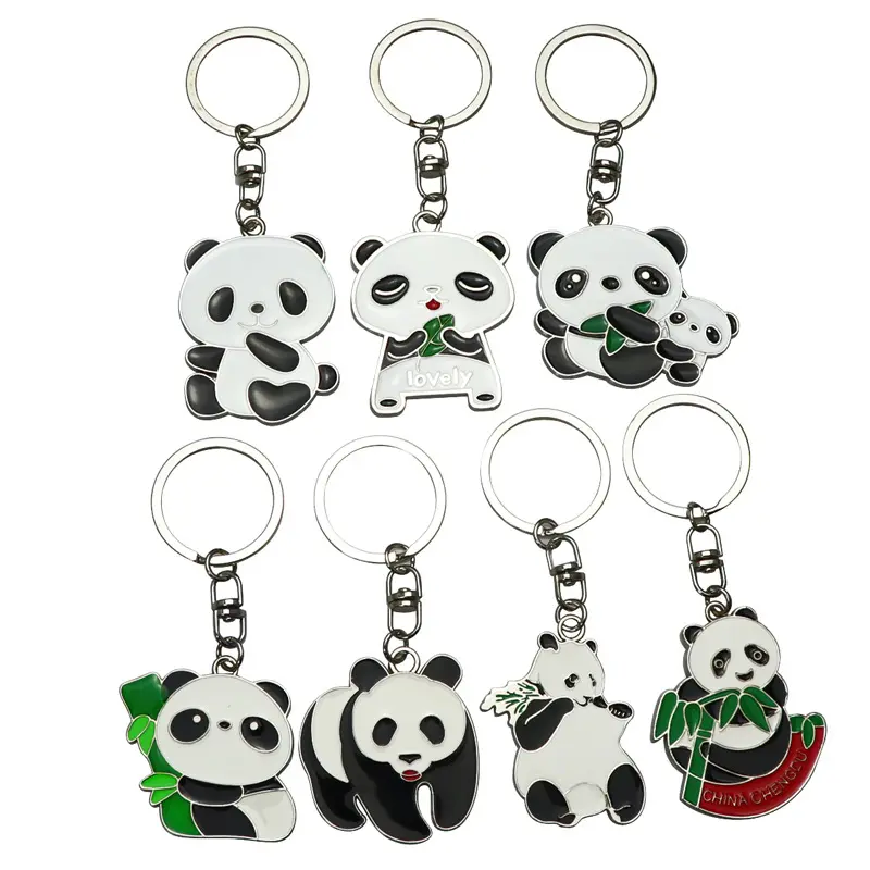 Gantungan kunci logam Panda harta karun nasional Tiongkok gantungan kunci Panda lucu gantungan kunci hewan Enamel gantungan kunci tas anak hadiah liontin cincin kunci