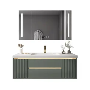 最新设计现代浴室梳妆台木质面板浴室柜，带银镜