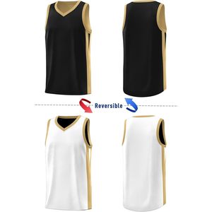 Men's Reversible Basketball Jersey Black White Gold V-Neck Moisture Wicking <b>Athletic</b> Uniform S 4XL - Product Image 2