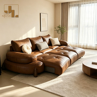 Italienischer Stil Wohnzimmer Elektrisch Ausziehbares Sofa Villa Club Metallrahmen Braunes Leder 3-Sitzer Sofa Möbel