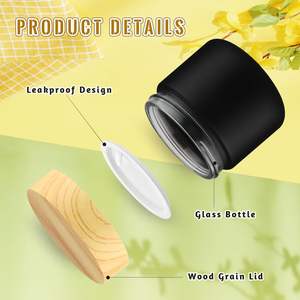 Envase Cosmético de Lujo para Crema Facial y de Ojos, Tarro de Vidrio Negro Mate Vacío, Tapa de Plástico con Textura de Madera Redonda, Recargable, 5g-50g, para Cuidado de la Piel - Product Image 3