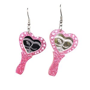 Pendientes acrílicos de espejo de maquillaje tallado con amor de Halloween, forma de corazón chapada a la moda creativa para fiesta o regalo - Product Image 4