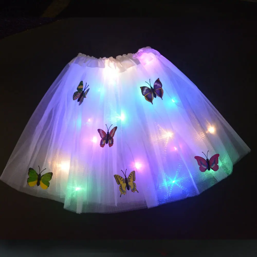 LED Skirt Glow Butterfly Light Tutu Flower Luminous Party Wedding Birthday Easter Gift 2-8 Years Kids Tutu Skirt