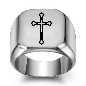 Anillo de cruz de oro para hombre, diseño geométrico cuadrado de 18 mm, para regalo, joyería - Product Image 3