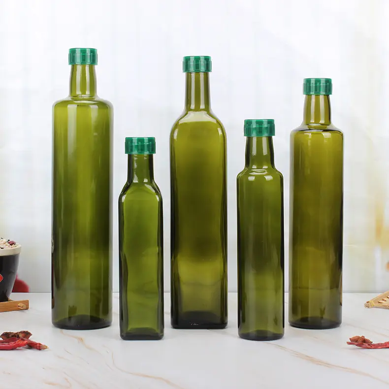 Bouteilles en verre d'huile d'olive, carrées et rondes, en verre vert, emballage d'huile, 250ml, 500ml, 750ml, sortie d'usine, 1000ml