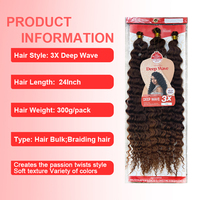 Extensions de cheveux au crochet Deep Wave Ocean Wave, 3 pièces pour tresses bohèmes, extensions de cheveux noirs naturels ondulés et mouillés