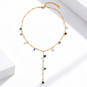 Collier en Y doré en acier inoxydable plaqué or 14 carats avec pendentif en cristal multicolore, chaîne de 40+5 cm - Product Image 1