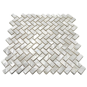 Placa de Mosaico de Concha de Madrepérola Ultra Branca com Padrão Espinha de Peixe para Backsplash de Cozinha - Product Image 1