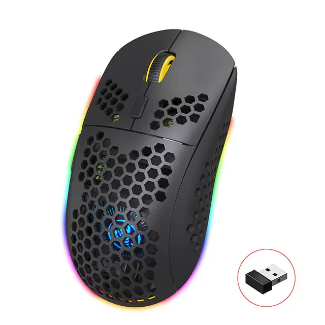 Wireless Light Gaming Mice Three-Mode 2.4G and Bluetooth Mouse Ultra-Light Honeycomb shell Ergonomic Mouse for PC Gamers Black