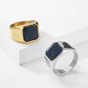 Men's Titanium Steel Black Gemstone <b>Ring</b> Geometric Square Index Finger Jewelry Gift Bezel Setting K-R1138 - Product Image 2