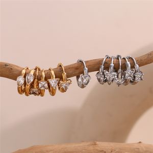 Boucles d'oreilles créoles populaires en acier inoxydable plaqué or 18 carats, design goutte d'<span class=keywords><strong>eau</strong></span>, triangle, carré, diamant, zircon, pour femme - Product Image 3