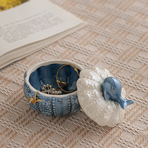 <strong>Ceramic</strong> Blue Little Whale <strong>Jewelry</strong> <strong>Box</strong> Storage Jar <strong>Jewelry</strong> Ring Necklace <strong>Box</strong> Storage <strong>Box</strong> Desktop Ornaments Gift - Product Image 1