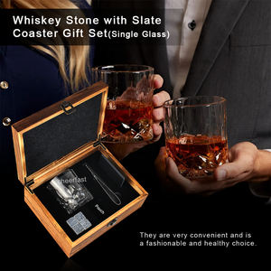 Nouveauté Verres à whisky simples et pierre avec dessous de verre en ardoise coffret cadeau boîte en bois prend en charge le logo gravé au laser - Product Image 6