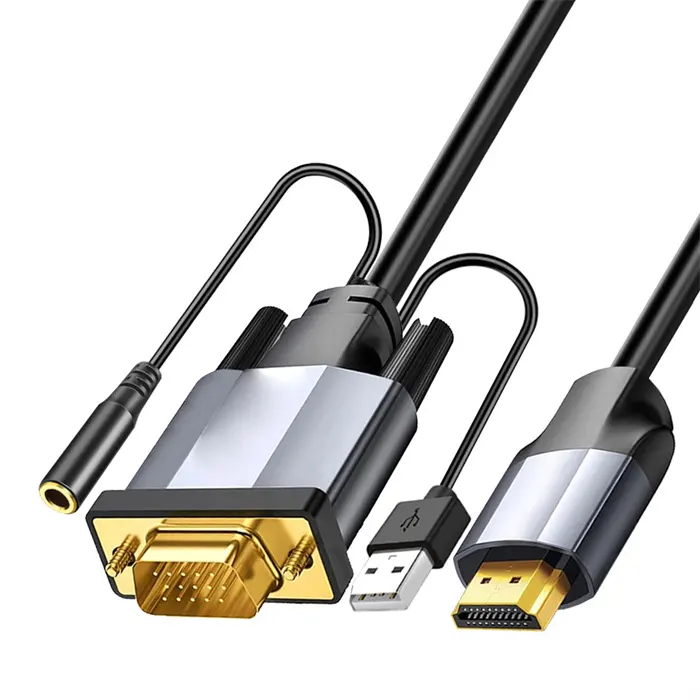 1080P 60Hz HDMI to VGA male to male Cable with USB Power 3.5mm Female Audio Input